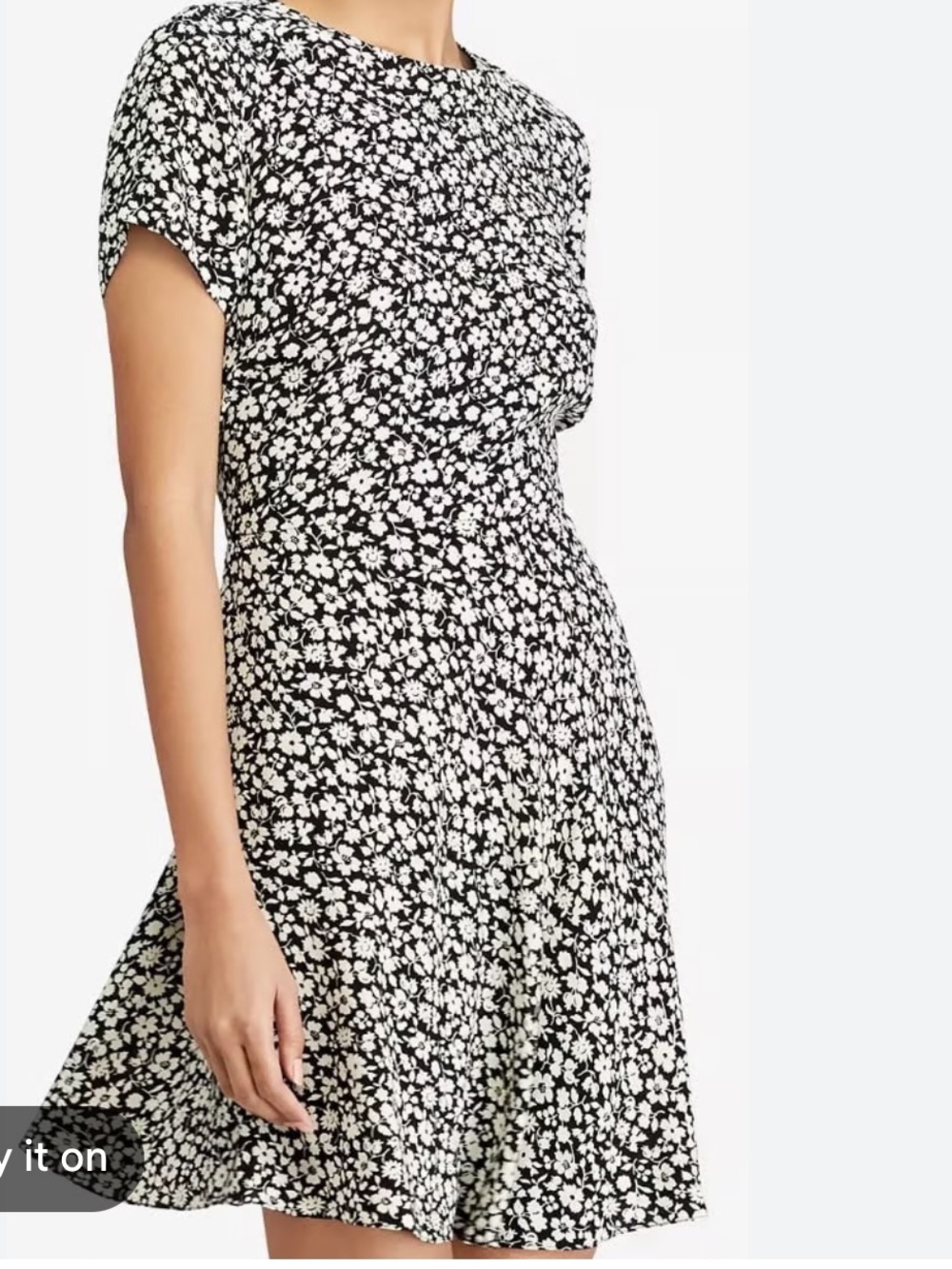 Polo Ralph Lauren Black White Floral Mini Crepe Dress Size 6 Skater